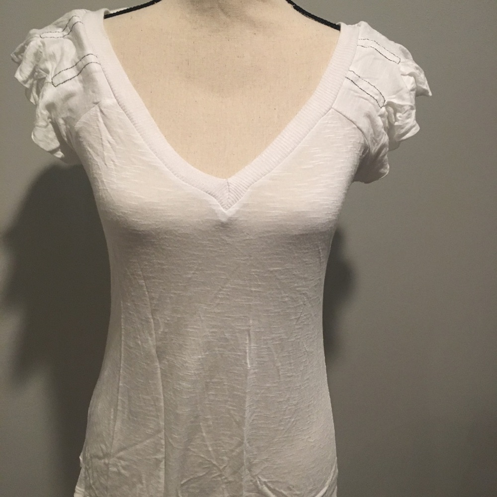 Flirty, sheer white v-neck t-shirt!